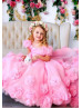 V Neck Pink Tulle Floral Maxi Flower Girl Dress